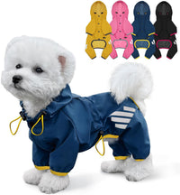 Dog Raincoat, Waterproof Dog Rain Jacket with Hood - L(Back Length15'') / Blue
