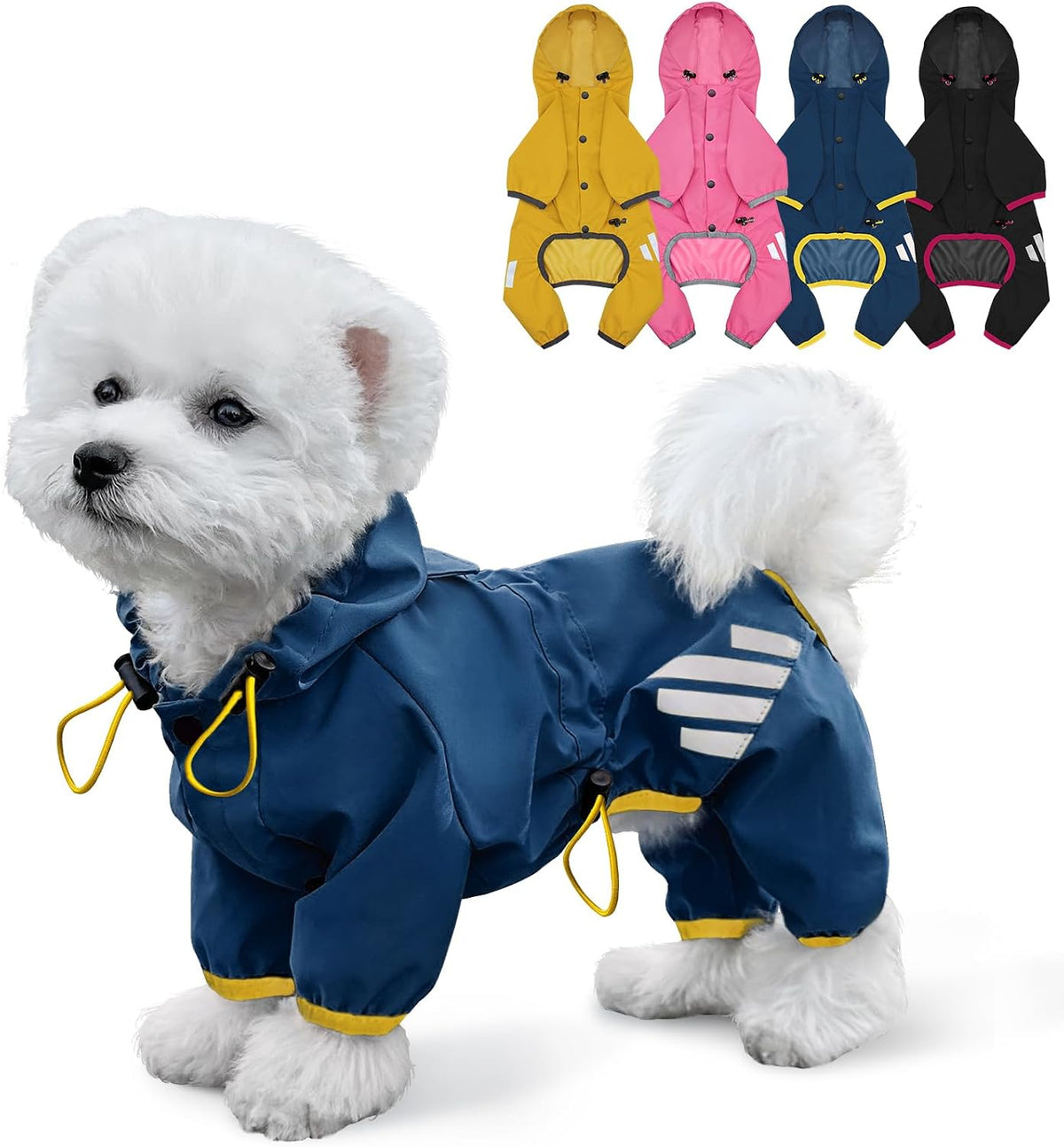 Dog Raincoat, Waterproof Dog Rain Jacket with Hood - L(Back Length15'') / Blue
