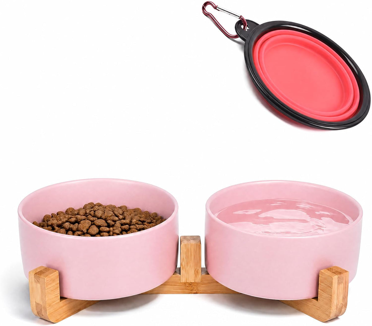 Ceramic Cat Dog Bowl Set with Stand - Pink / 400ML*2