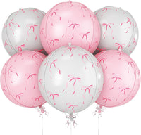 12PCS Iridescent Round Foil Balloons 22" 15" 10" Large Holographic - 22inch Pink Gray Bow Print