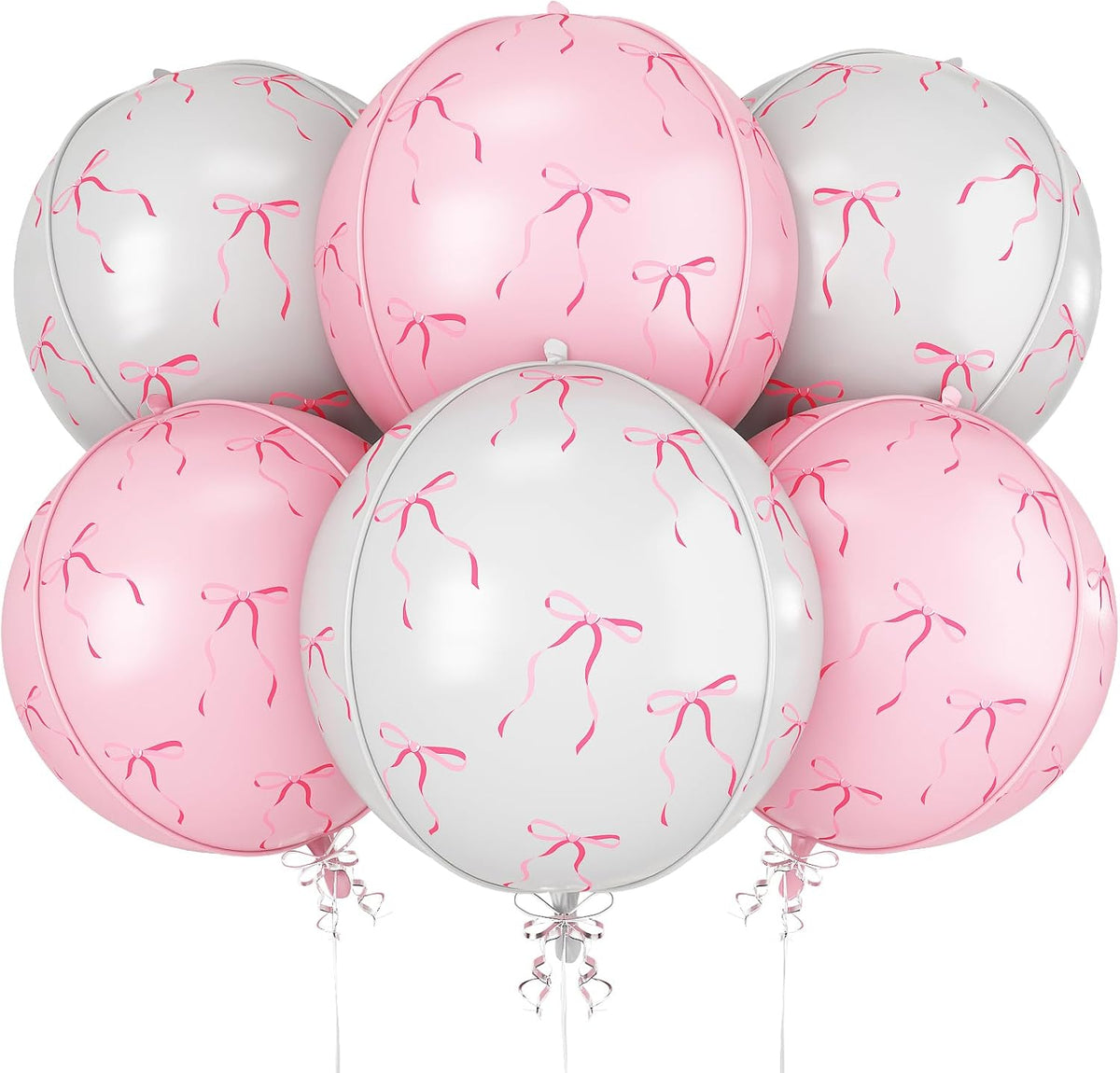12PCS Iridescent Round Foil Balloons 22" 15" 10" Large Holographic - 22inch Pink Gray Bow Print