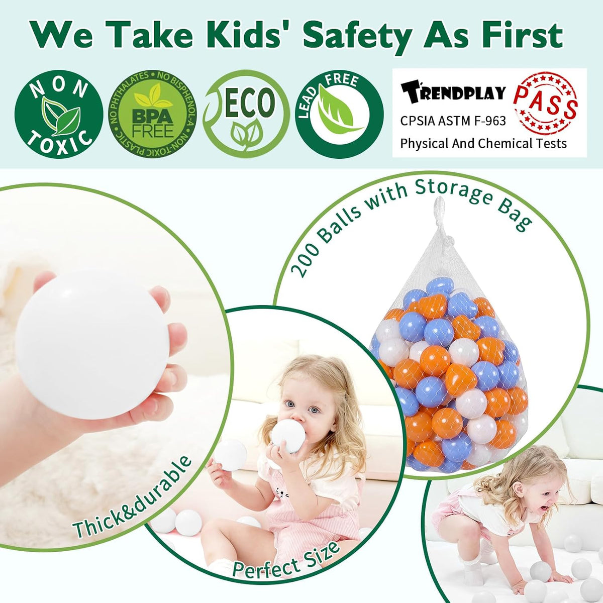 TRENDPLAY Ball Pit Balls Star and Heart Shapes for Toddlers - Beige Orange Blue / 200 - image 3