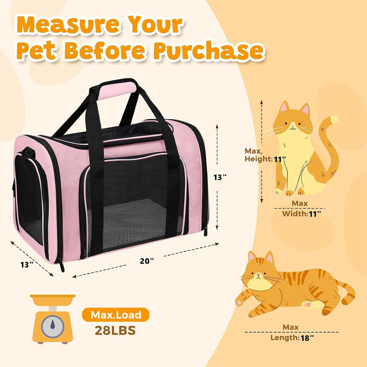 Large soft-sided cat carrier with shoulder strap, 20 x 13 x 13 inches, holds pets up to 28 lb - view 2