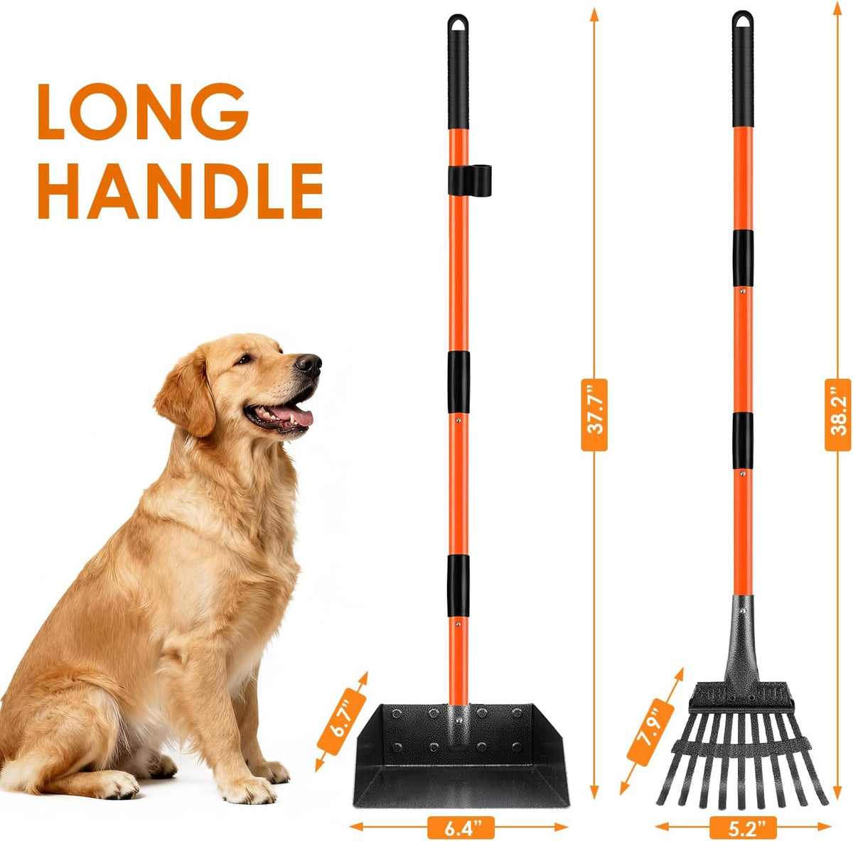 Pooper Scooper, Long Handle Dog Poop Scooper for Medium Small Dogs – Essentials for Dogs - Orange / Medium - image 3