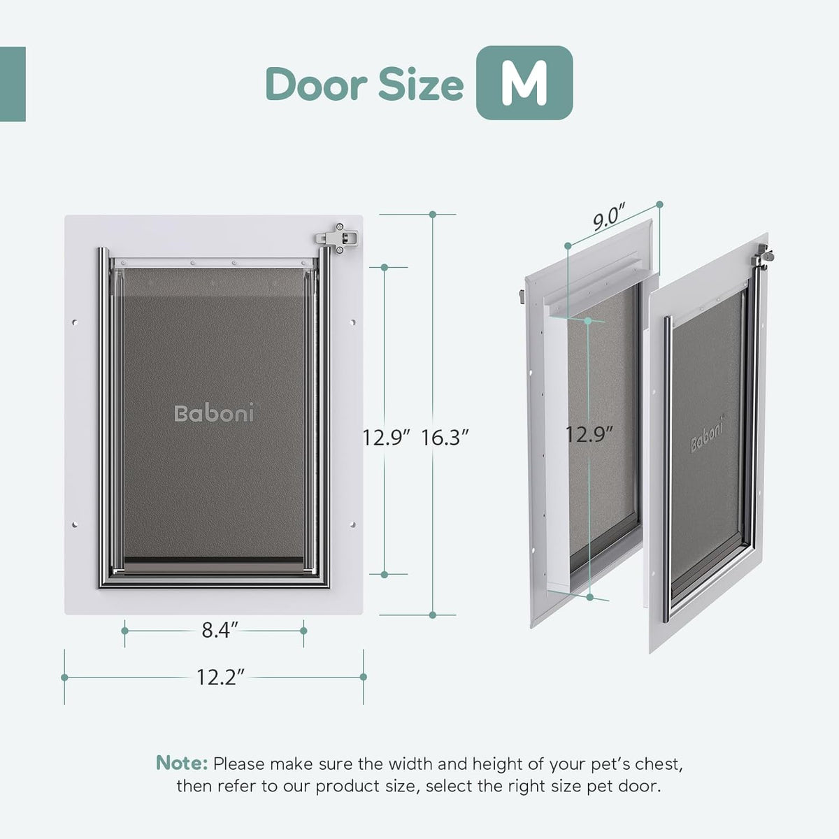 Baboni Dog Door for Door, 3-Flap, Durable Plastic Frame - White / Medium / Metal Frame - image 3