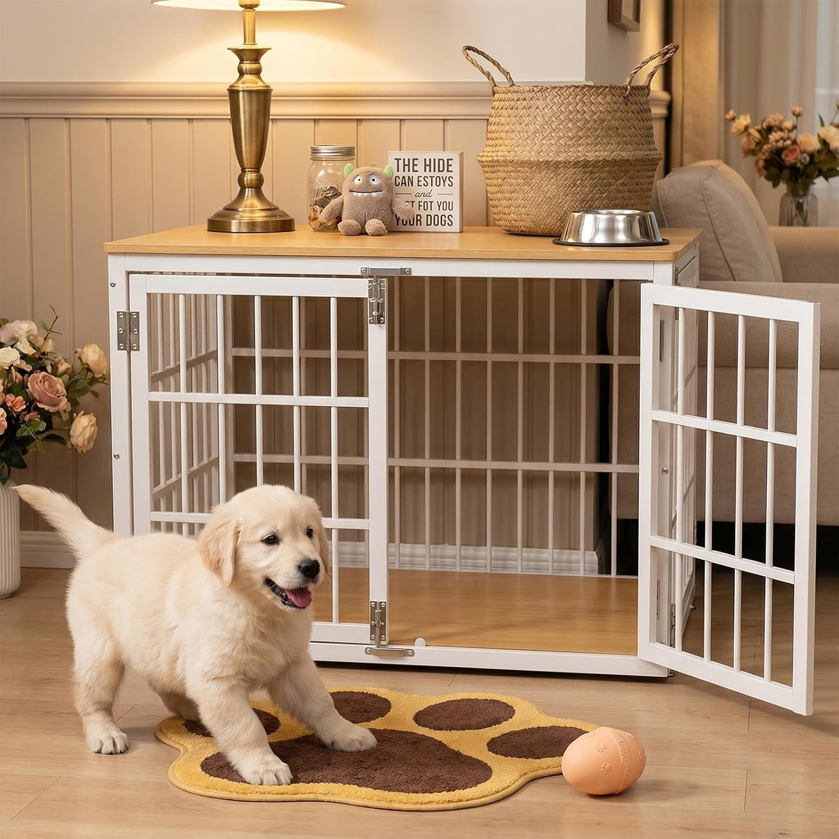DUMOS Dog Crate Furniture 38 Inch Indoor Crate Dog Cage Wooden Kennel – Essentials for Dogs - White / 38.2"L x 25.0"W x 27.9"H / 1 - image 2