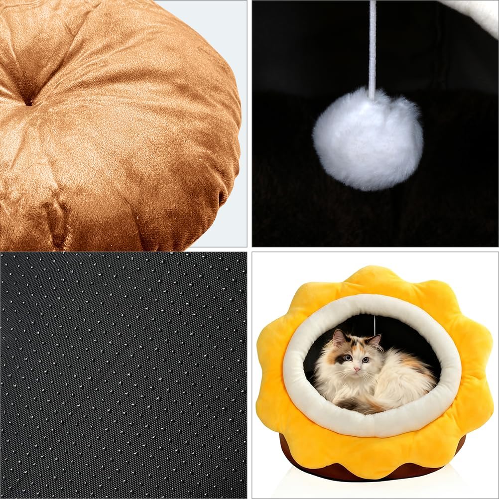 Cat Beds for Indoor Cats-Rabbit-Shaped Cat Cave Bed with Hanging Toy - Sunflower Brown / Sunflower / M - image 3