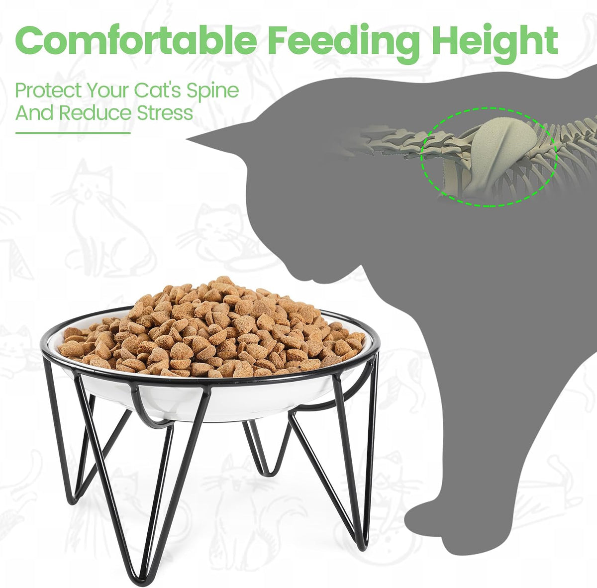 Ceramic Cat Bowls, Raised, Whisker Friendly - raised dish,1 pack / fishbone - image 2