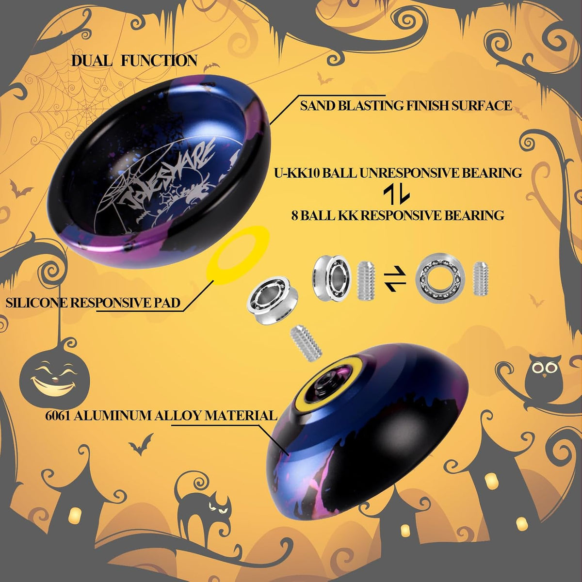 LESHARE X2 Dual-Mode Yoyo for Advanced Players & Teens Beginners – Fun for Kids & Family - Blue Purple Black - image 3
