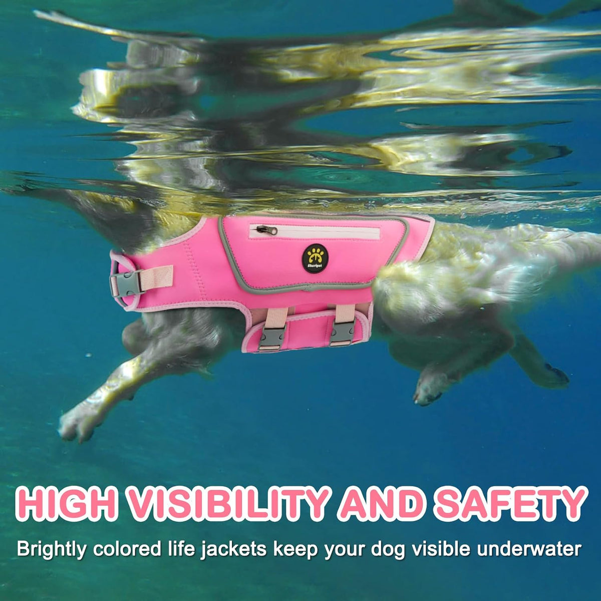 Dog Life Jacket, Good Visibility Pet Swimming Vest for Boating L – Essentials for Dogs - LightPink / Medium - image 3