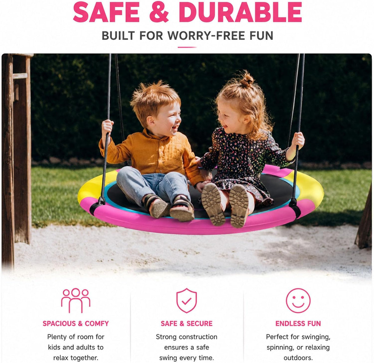 40 Inch Saucer Tree Swing for Kids Round Disc Circle Swingsets - 40inch | Pink - image 3