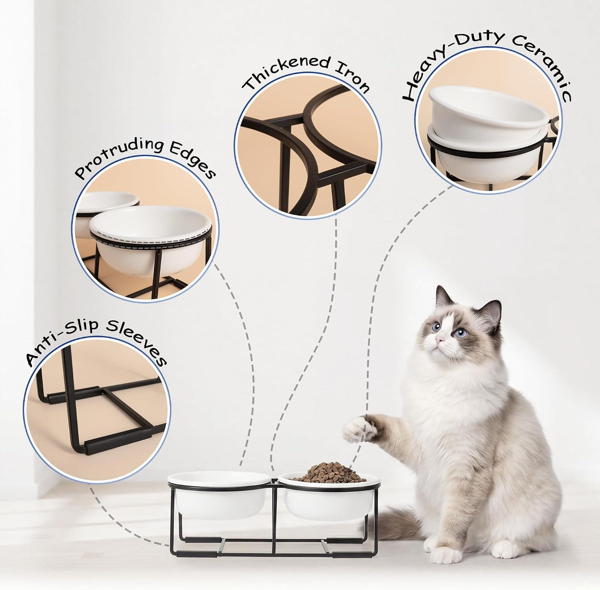 Ceramic Elevated Dog Bowls with Stand - Matte White / S × 2 - image 4