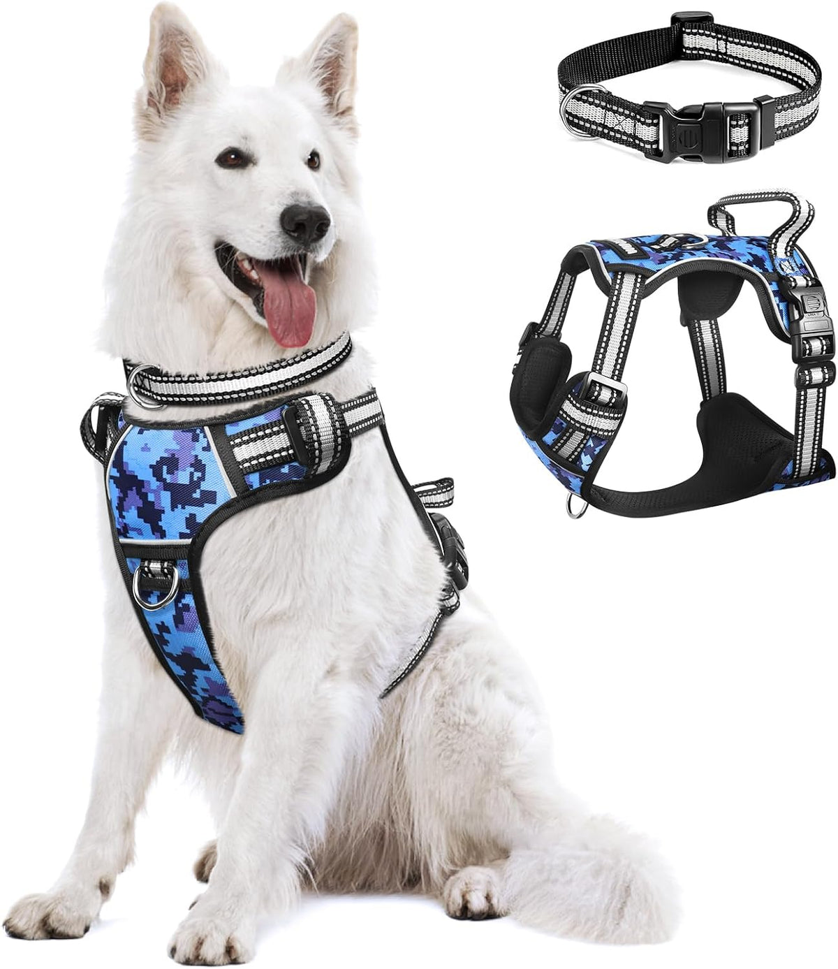 WINSEE Dog/Pet Harnesses No Pull with Dog Collar - X-Large / Blue Camo