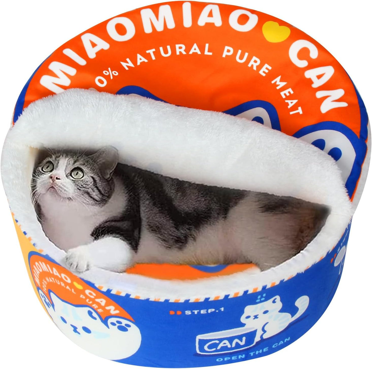寵幸 Ramen Noodle Cute Cat Bed, Soft Warm Washable Kitten Bed - 19.7"L x 19.7"W x 7.9"Th / blue