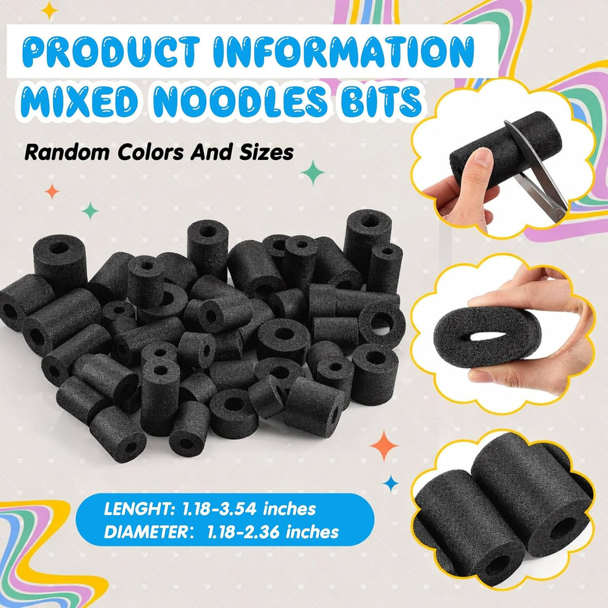 Frienda pool noodle bits, 50 colorful foam noodle pieces in assorted sizes - view 18
