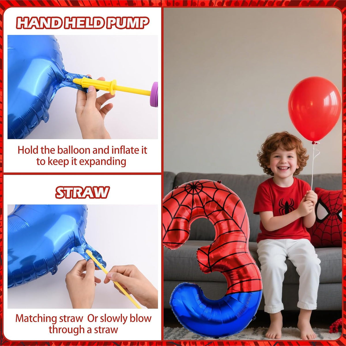 40 Inch Vibrant Spider-Themed Number Foil Balloons - Red+blue / 3 - image 4