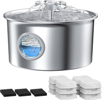 Stainless Steel Cat Water Fountain: 88oz/2.6L Pet Fountain - Fountain + 6 filter & 3 sponge