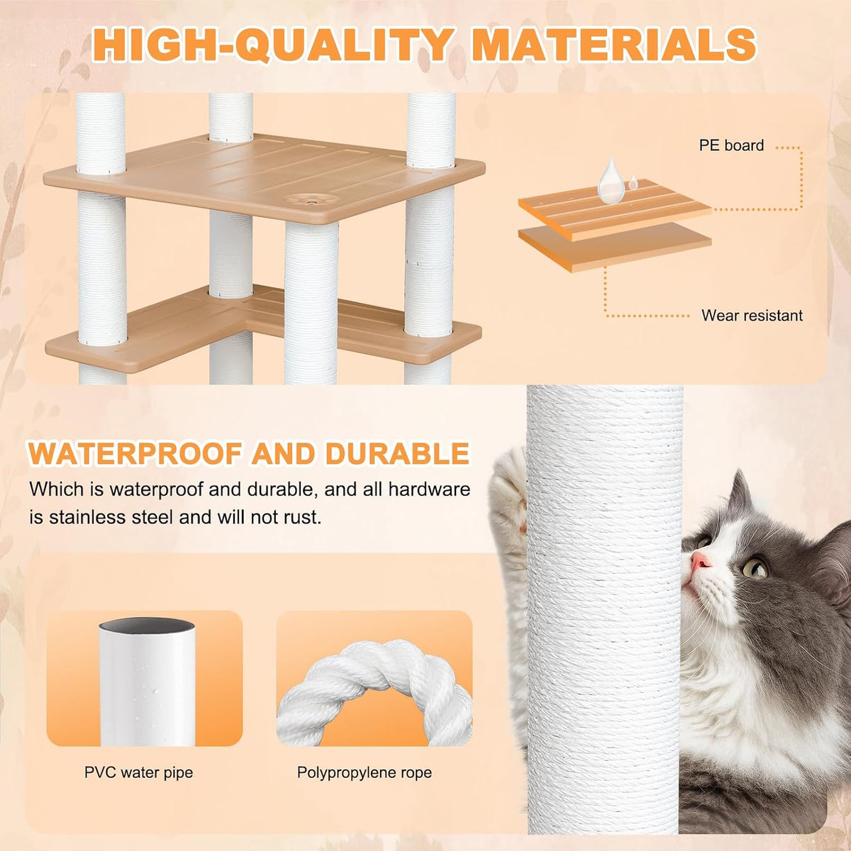 46in 5-Level Cat Tree,Indoor&Outdoor Large Cat Tower with Scratching Posts – Essentials for Cats - CTT-1 - image 3