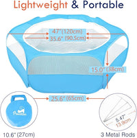 Pawaboo Small Animals Playpen, Waterproof Small Pet Cage Tent with Zippered Cover, Portable Outdoor Yard Fence with 3 Metal Rod for Chick/Kitten/Puppy/Guinea Pig/Rabbits/Hamster/Chinchillas,Light Blue
