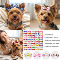 Dog Hair Bows Small Puppy Clips for Pet Grooming Accessories Doggy - 2in dog hair bows with Rubber Bands - image 2