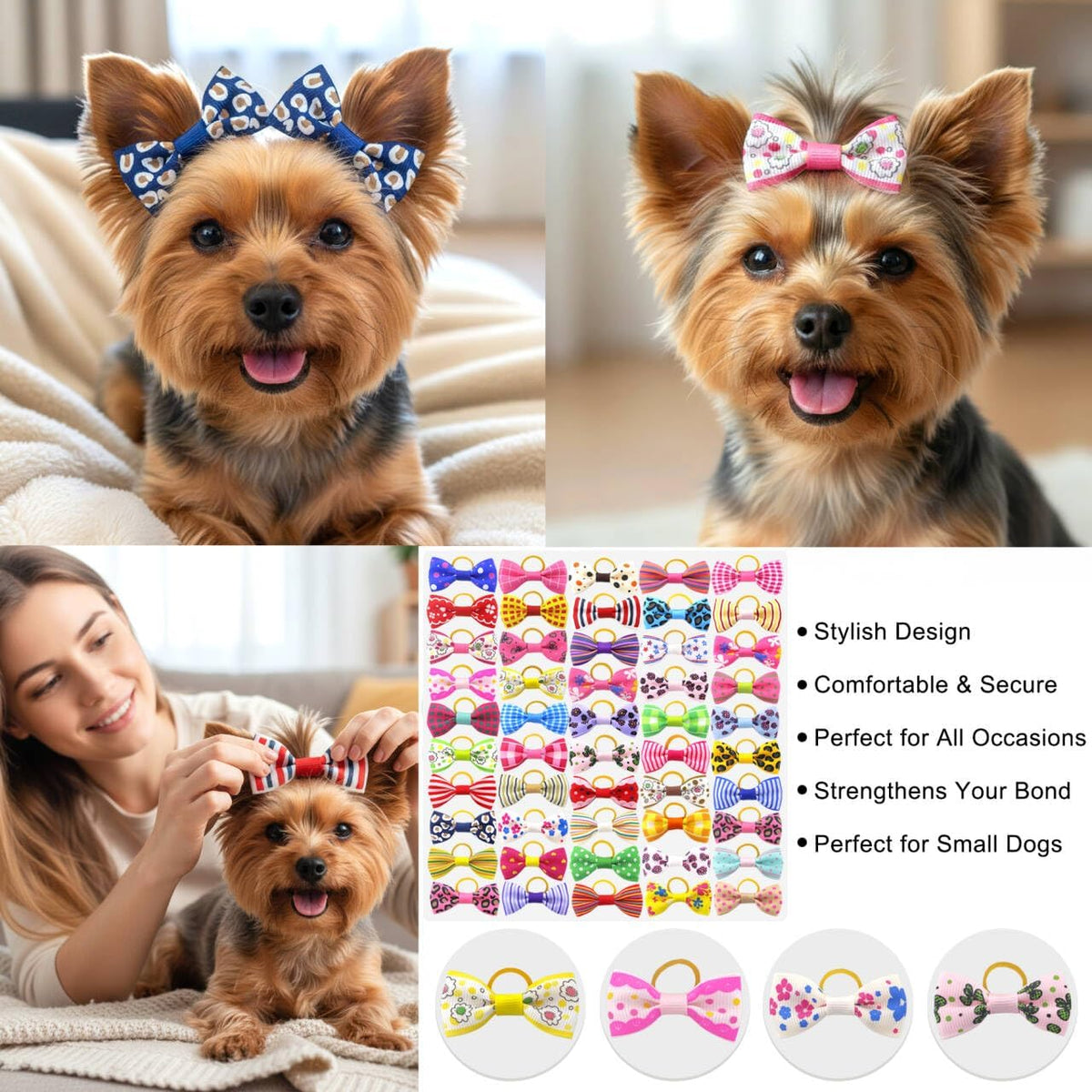 Dog Hair Bows Small Puppy Clips for Pet Grooming Accessories Doggy - 2in dog hair bows with Rubber Bands - image 2