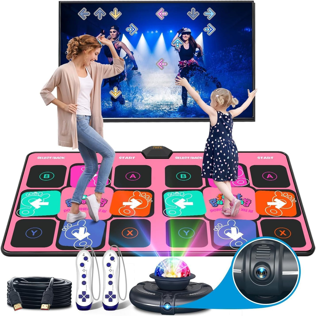 FWFX Wireless Dance Mat Games, Active Play for Family - Rose Pink
