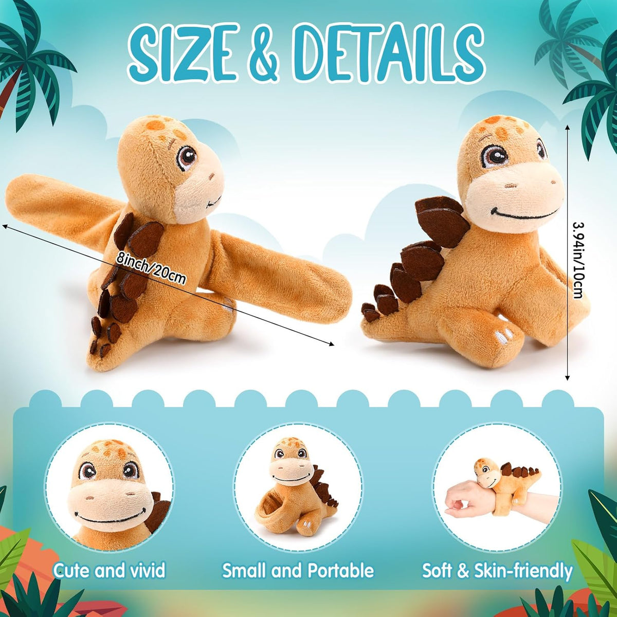 Liliful 8 Pack Kids Plush Gifts Stuffed Animal Slap Bracelets - Dinosaur - image 2