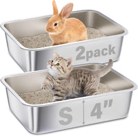 Stainless Steel Litter Box 2 Pack，Metal Litter Box - 2packs-M-4" H
