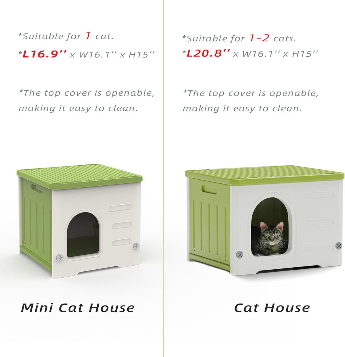 Plastic Cat House for Outdoor Indoor Use - Green-M - image 2