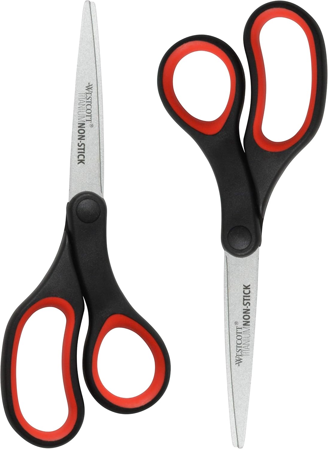 Westcott 8 inch titanium non-stick scissors with black and red handles, 2 pack