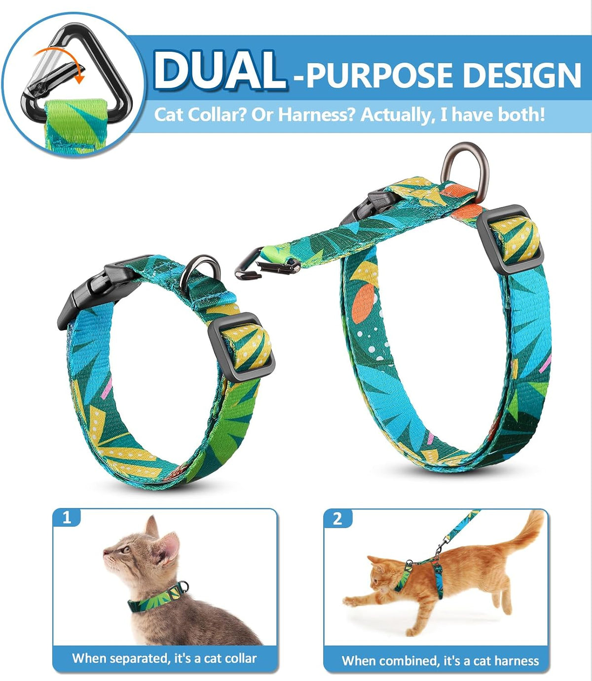 Cat Harness and Leash Set, Escape Proof Cat Harnesses – Essentials for Cats - Hawaii Green / Medium (8-18 lb) - image 2