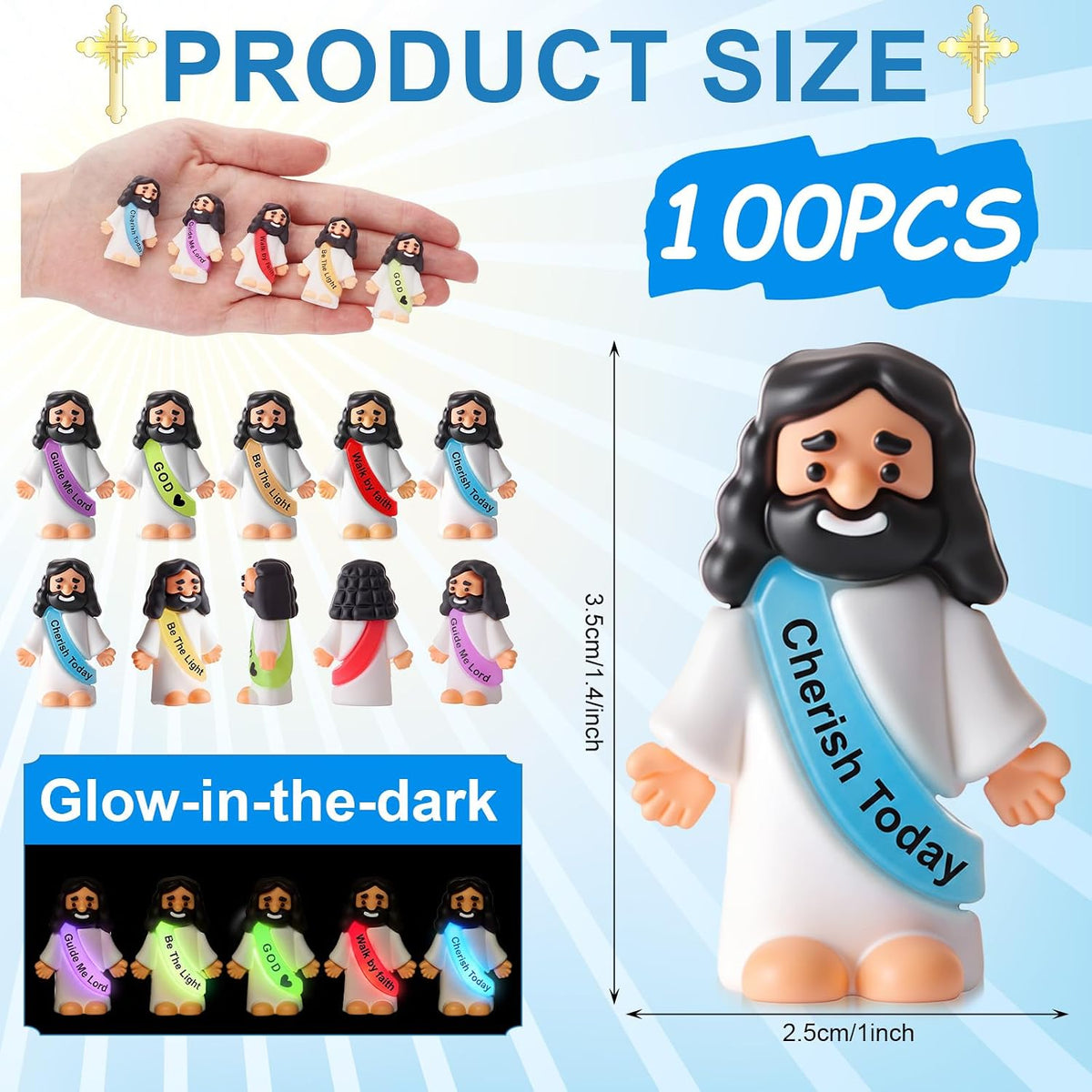 CroBlissful 50 little Jesus figurines that glow in the dark, five colors - view 17