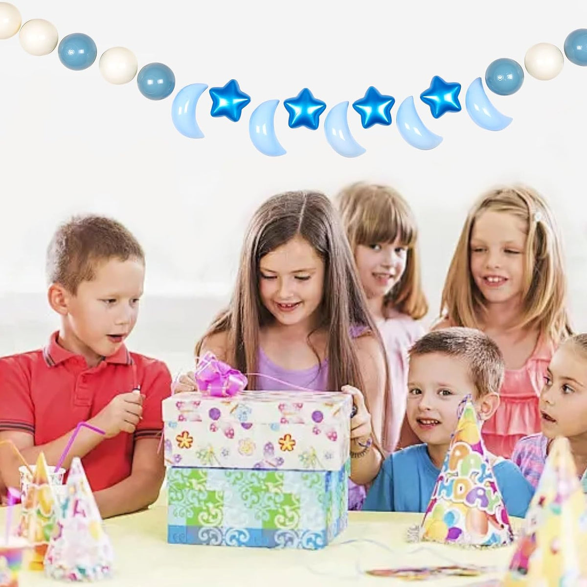 GOGOSO Ball Pit Balls Stars Moon Shapes Plastic Pitballs for Child - 100 balls / Pearl Blue+cream Blue+white - image 2