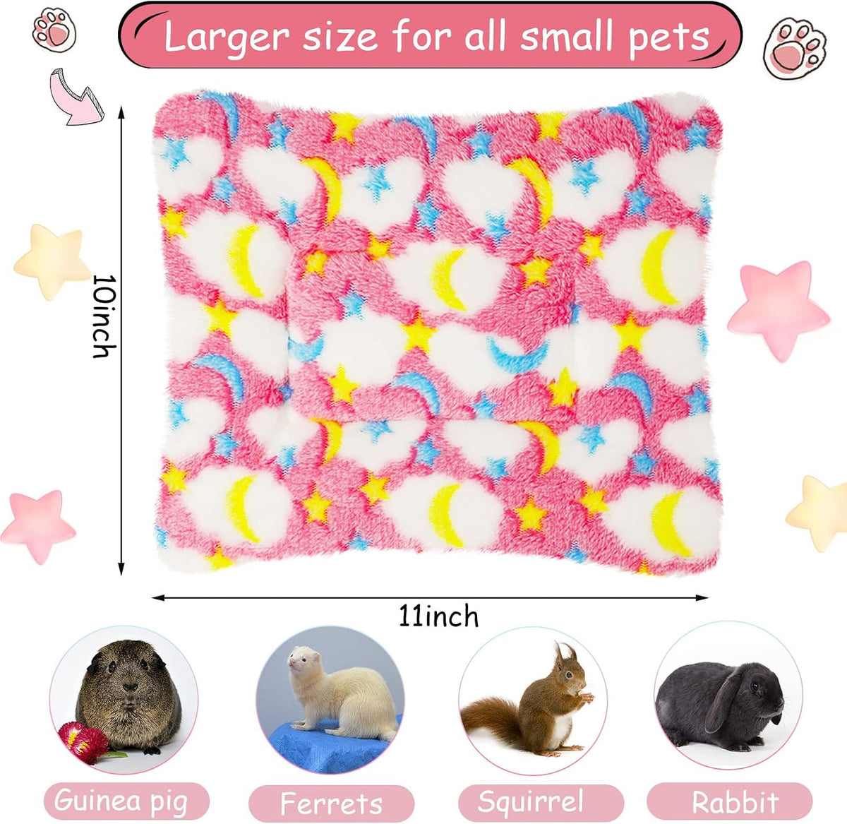 Jetec 3 Pcs Guinea Pig Beds, Fleece Small Animal Mats - Fleece / Moon / Colorful - image 2