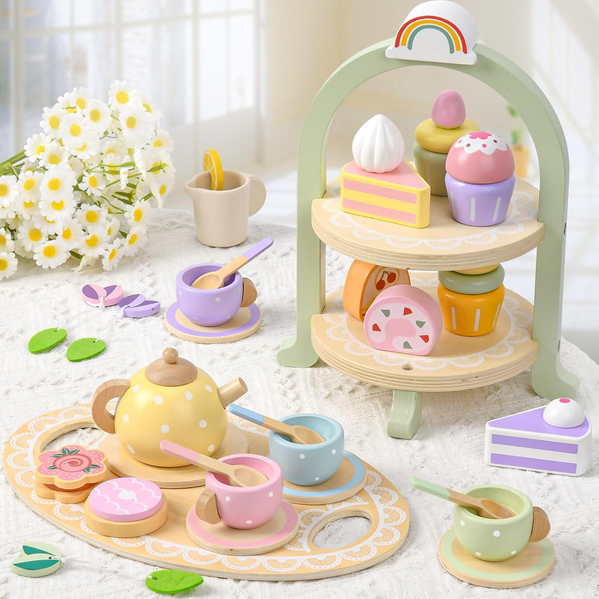 Lonico Wooden Tea Party Set for Little Girls Toddler Tea Set - image 3