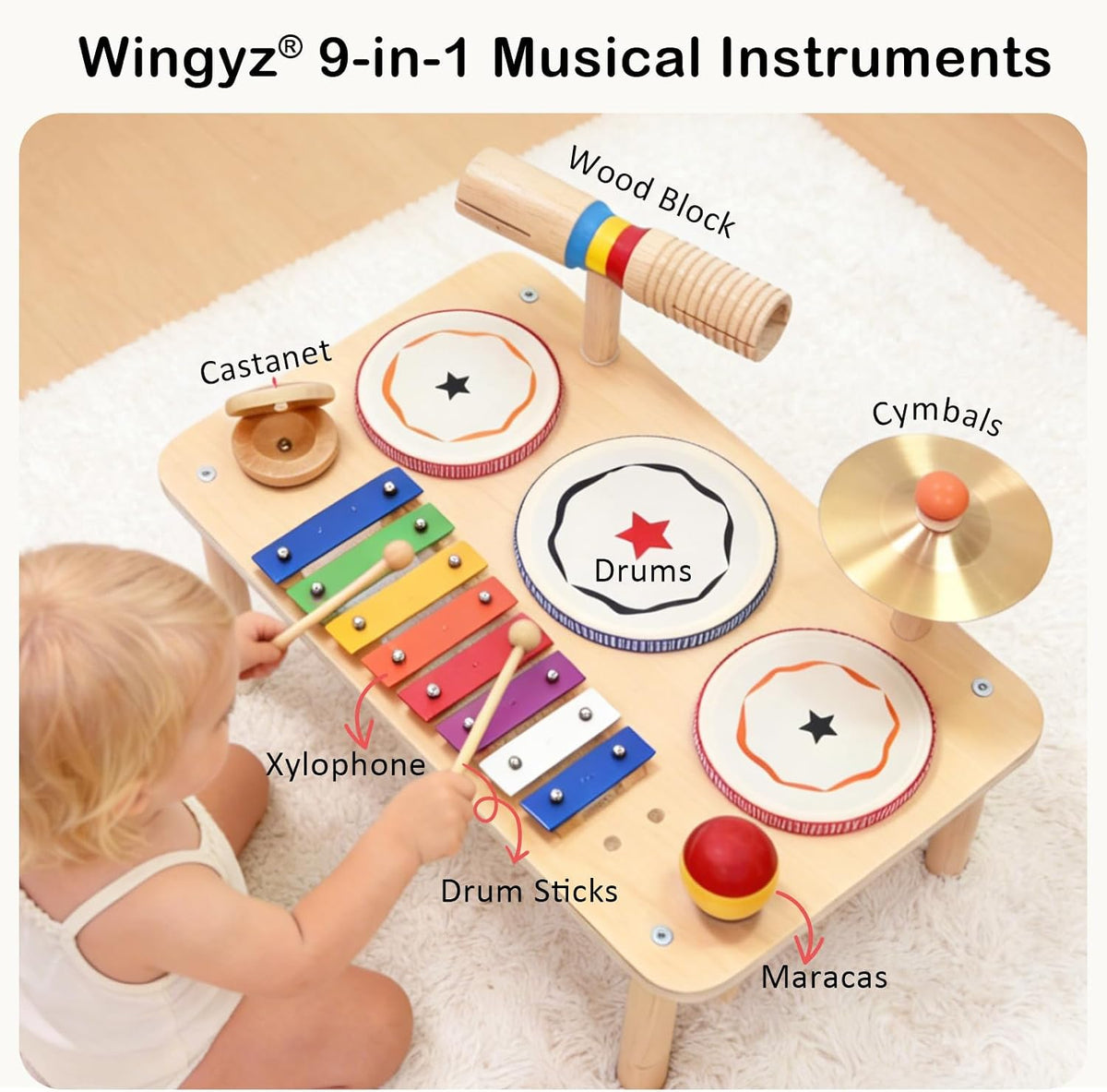 WINGYZ Kids Drum Set, 9-in-1 Montessori Toys – Fun for Kids & Family - 16'' L x 9'' W x 2.4'' H - image 2