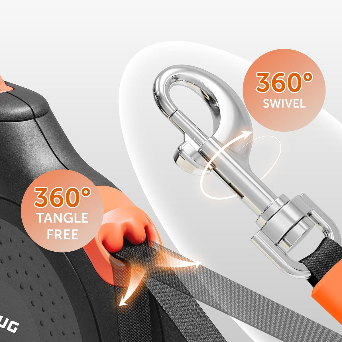 TUG Monochrome 360° Tangle-Free Retractable Dog Leash - Black/Orange / Medium, 16 ft - image 4
