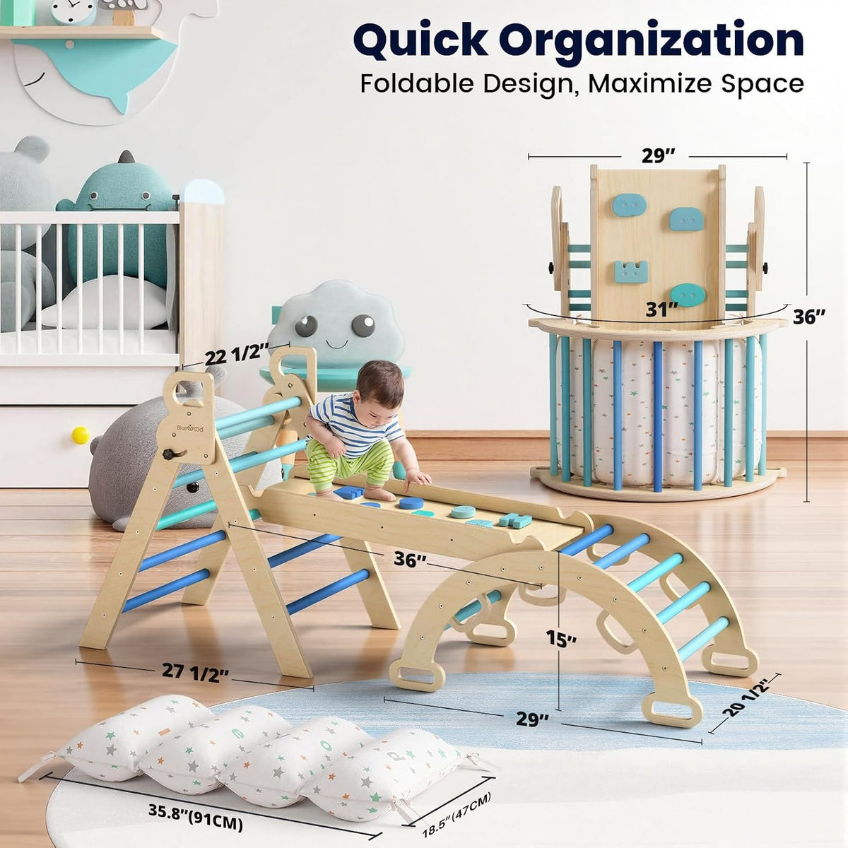 BlueWood Pikler Triangle Set with Cushion - Sky Blue / with Cushion - image 2