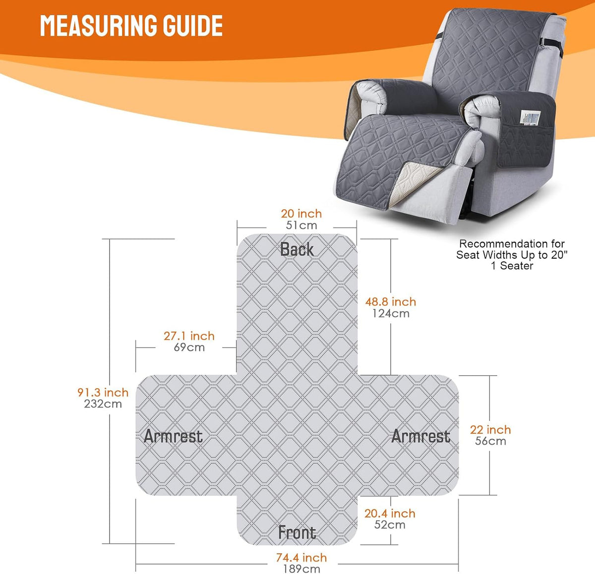 VANSOFY 100% Waterproof Recliner Chair Covers - Dark Gray / 20" - image 2