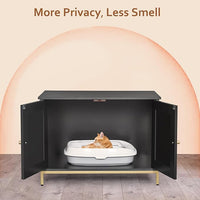 Homhedy Cat Litter Box Enclosure, Cat Washroom Furniture with Metal Frame, Pet House, Fit Most of Litter Box, Modern Style, Black and Gold