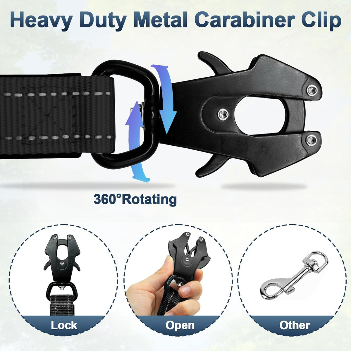 Heavy Duty Hands Free Dog Leash with Quick Release Carabiner - Black - image 4