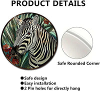 Lygond Metal Sign Tin Sign Circular Stained Glass Zebra Decor Outdoor for Garden 12×12 Inches