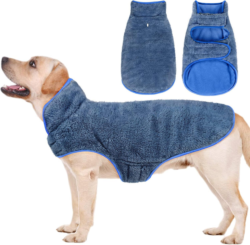 Dog Winter Coat, Reversible Fleece Dog Cold Weather Coats - Blue / Small