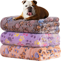 Rezutan Blanket for Large Dogs & Cats Soft Reversible Cute Paw 40"x31" – Essentials for Dogs - Tan/Purple/ Brown / Medium,30x20Inch