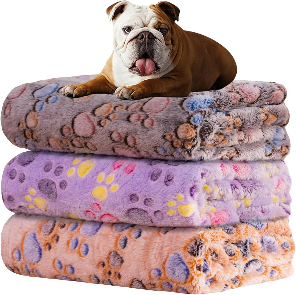 Rezutan Blanket for Large Dogs & Cats Soft Reversible Cute Paw 40"x31" – Essentials for Dogs - Tan/Purple/ Brown / Medium,30x20Inch