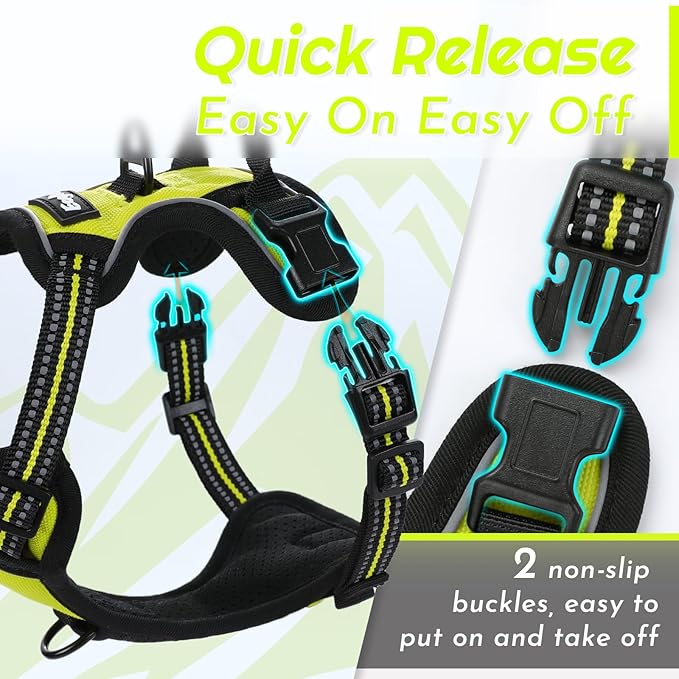 Eagloo Small Dog Harness No Pull, Service Vest with Reflective Strips and Control Handle, Adjustable and Comfortable for Walking, No Choke Pet Harness with 2 Metal Rings, Green, XS