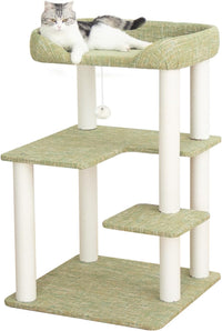 37.5" Cat Tree Tower for Large & Senior Cats, Low-Step Design – Essentials for Cats - Green 37.4''
