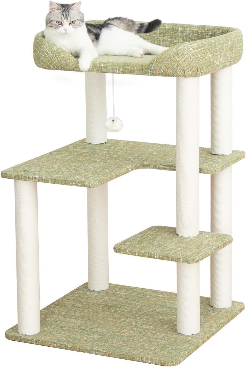 37.5" Cat Tree Tower for Large & Senior Cats, Low-Step Design – Essentials for Cats - Green 37.4''