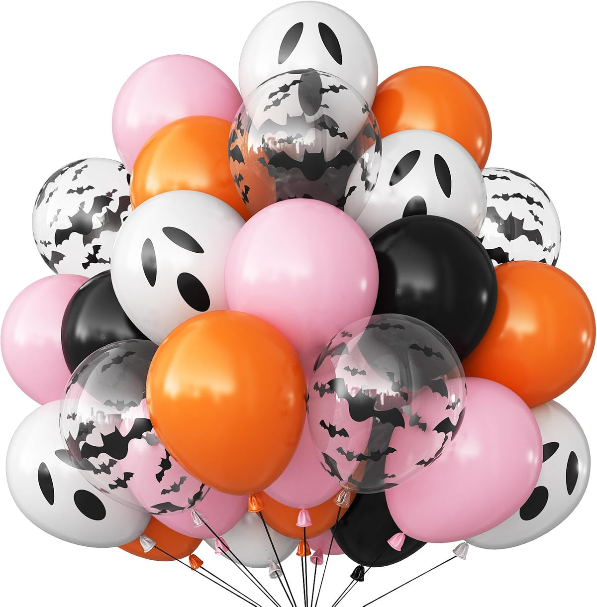 Froova black and white Halloween balloons with ghost and bat prints and bat stickers - view 8
