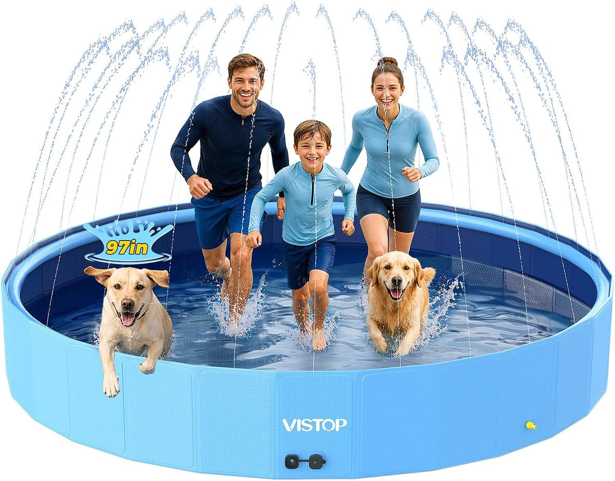 VISTOP Extra Large Foldable Dog Pool XXL - 2XL- 97" x 16" / Blue